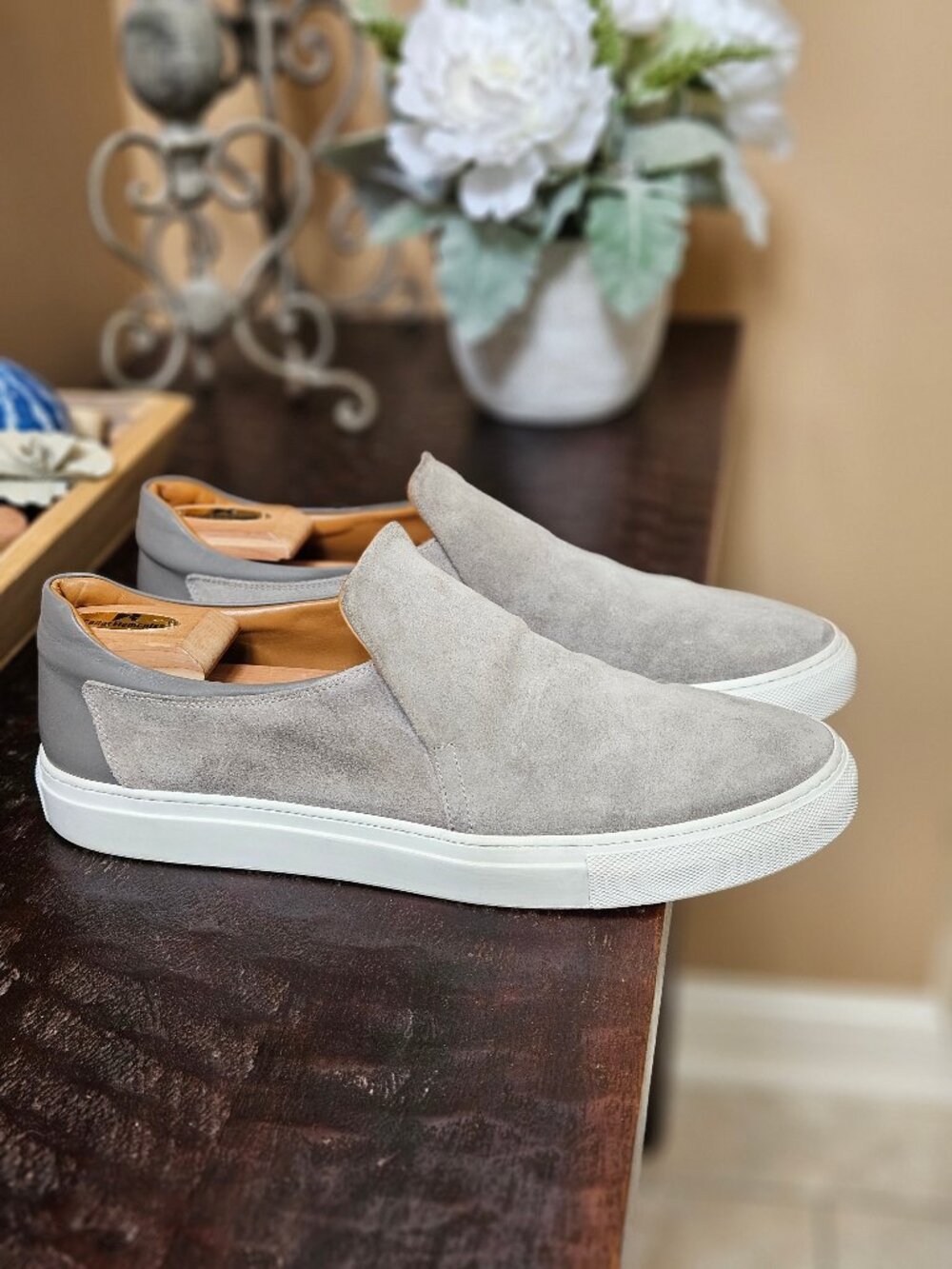 M. Gemi Men's Suede/Leather Loafers, Gray, Sz EU 46 (US 12.5/13)
